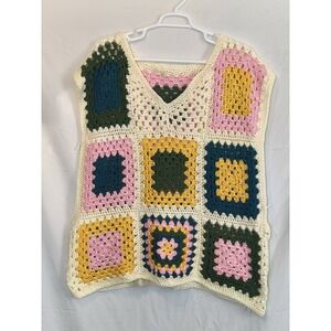 Handmade Granny Square Crochet Pullover Sweater Vest Oversized Colorful
